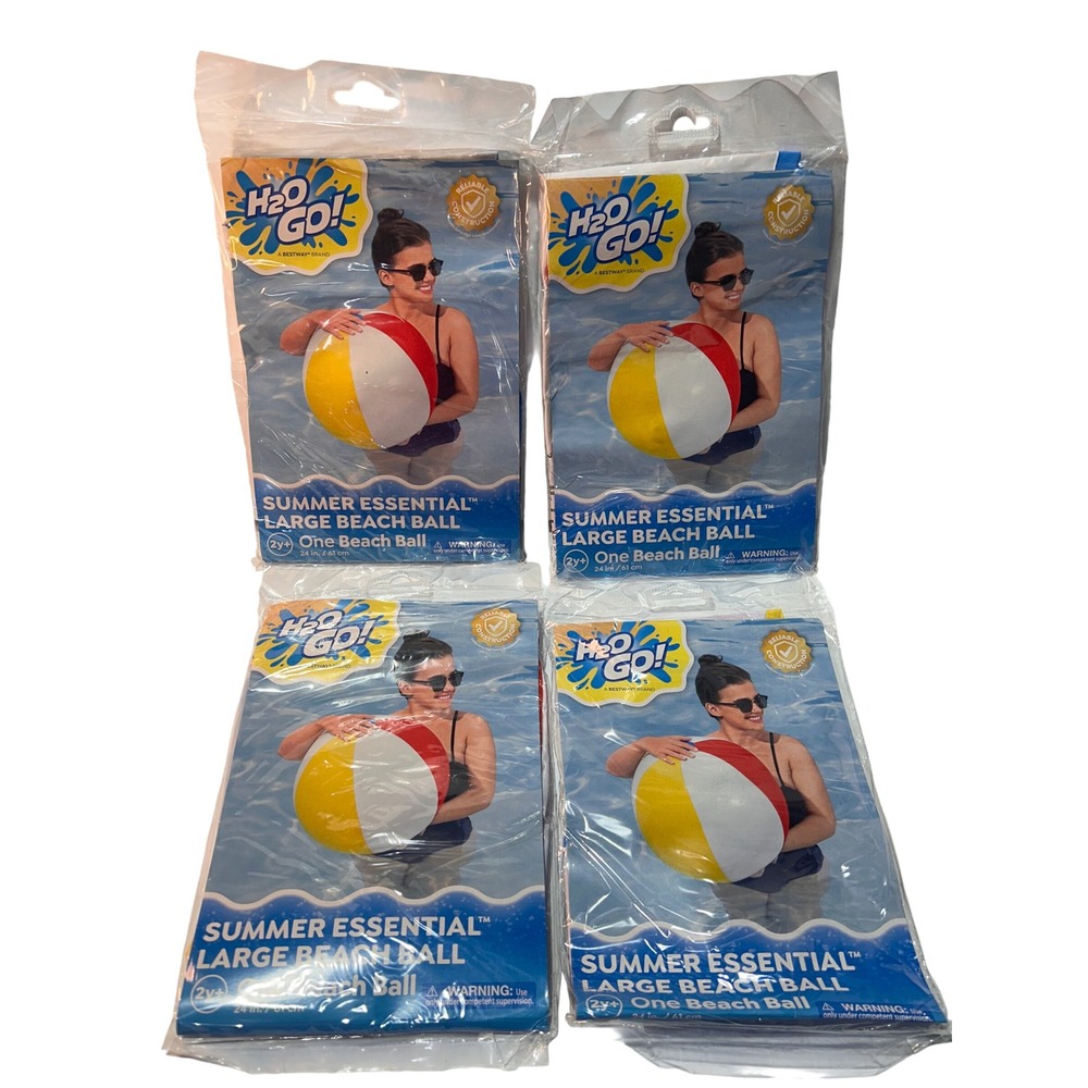 Large Beach Ball Lot of 4 H2O GO! Pool Toy 24 Inch Inflatable Red Yellow White